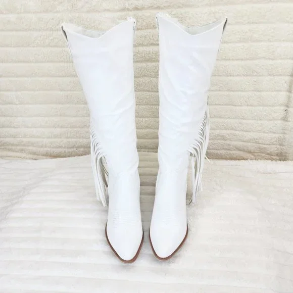 Wild One White Fringe Cowboy Cowgirl Boots Plus Plus size Friendly - Picture 7 of 13